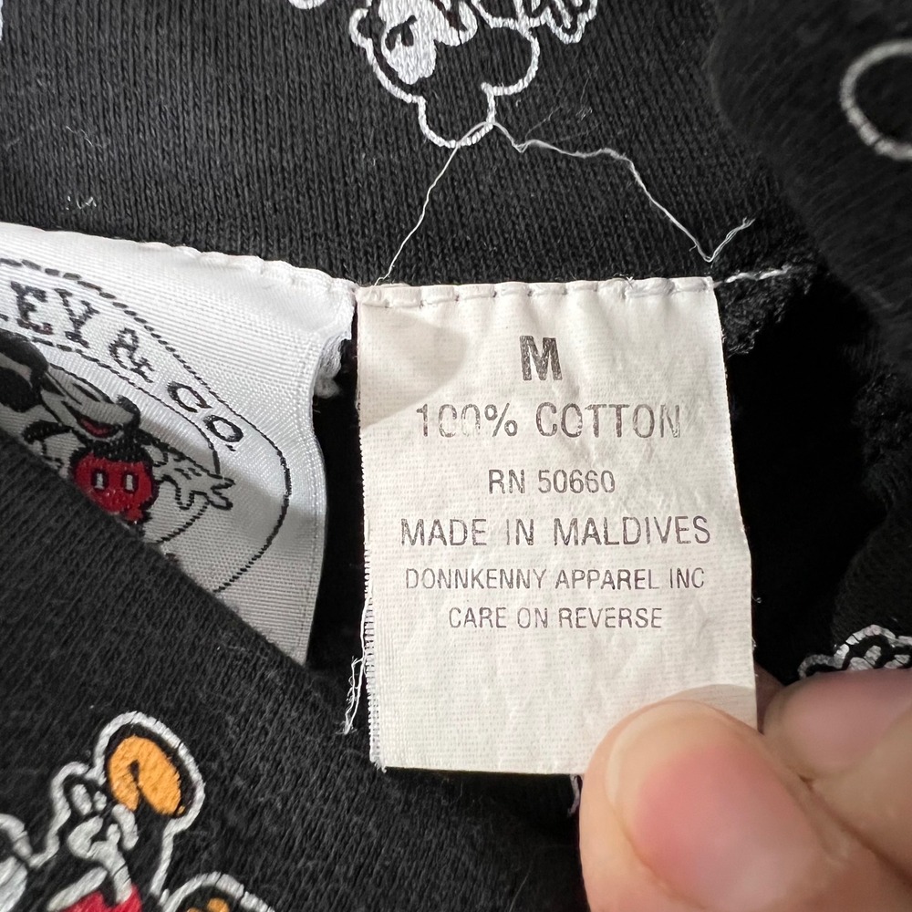 Vintage 90s Mickey & Co Turtleneck Top Womens Medium Black Mickey Mouse AOP - Picture 5 of 8